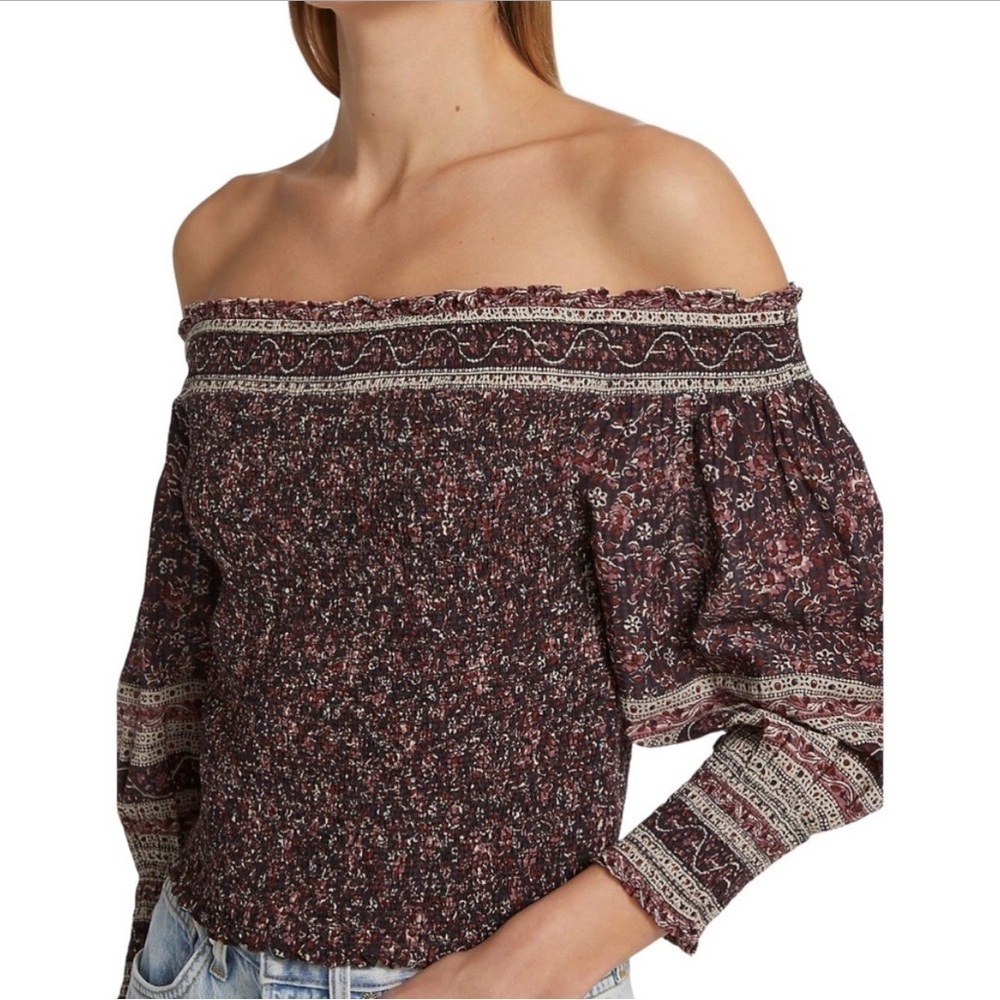 Veronica Beard Rosalinda Smocked Top in Dark Plum Multi Size M